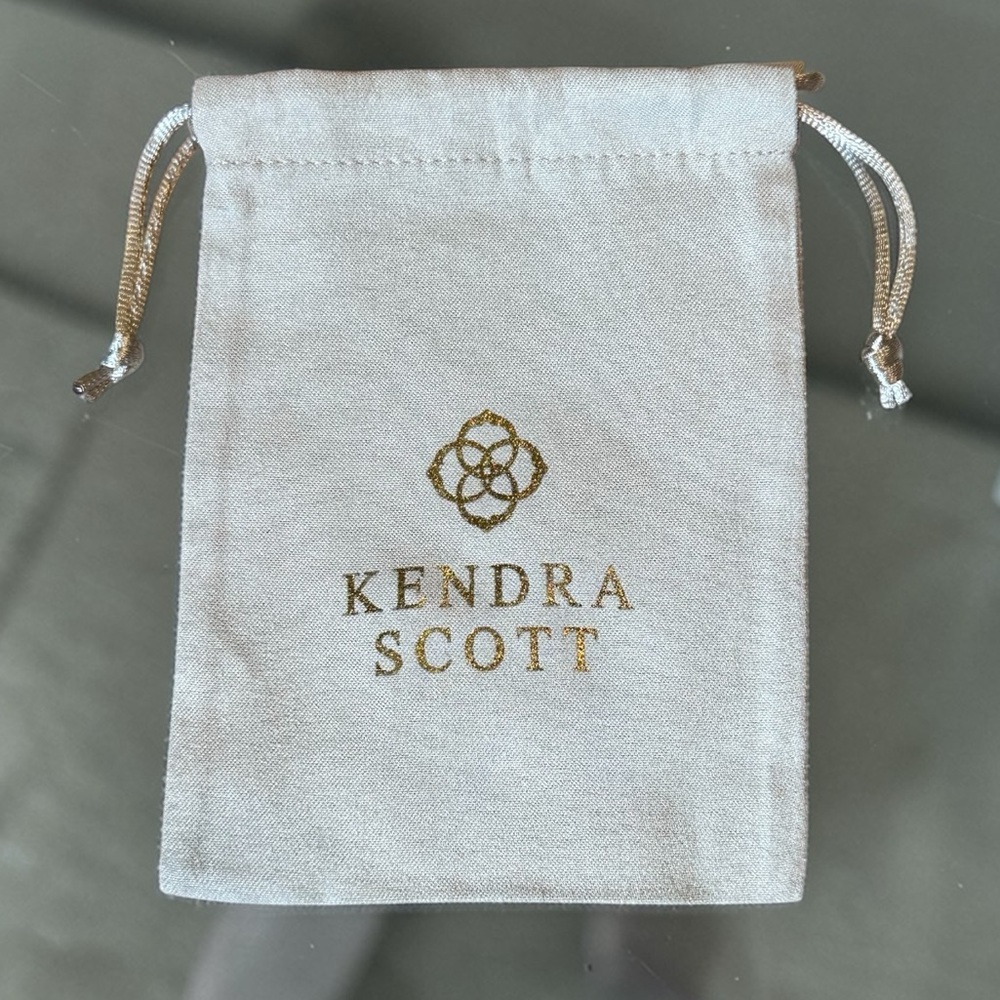 Kendra Scott Light Gray Drawstring Jewelry Pouch with Gold Logo 4” x 5.5”